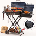 Portable Charcoal Grill with Smoking Function, Foldable Suitcase Design with Wheels, Multi-Tier Storage Rack & Waterproof Cover for Outdoor BBQ Parties - 1