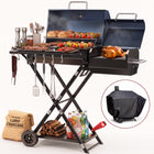 Portable Charcoal Grill with Smoking Function, Foldable Suitcase Design with Wheels, Multi-Tier Storage Rack & Waterproof Cover for Outdoor BBQ Parties - 1