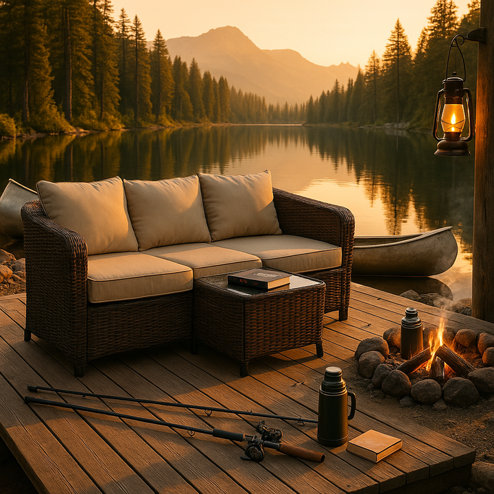 Premium 4-Piece Wicker Daybed Set - Brown Outdoor Patio Furniture with Glass Table, 2 Ottomans & Ultra-Thick Cushions for Ultimate Comfort