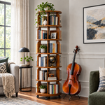 Rotating Bookshelf Tower – 360° Spinning Bookcase | 5 & 6-Tier, Solid Wood & MDF - 1