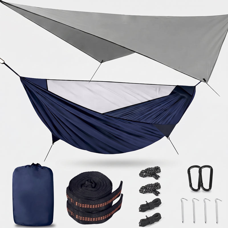 2-Person Camping Hammock with Mosquito Net & Rain Fly – Portable Outdoor Hammock Set (500lbs Capacity) - 1