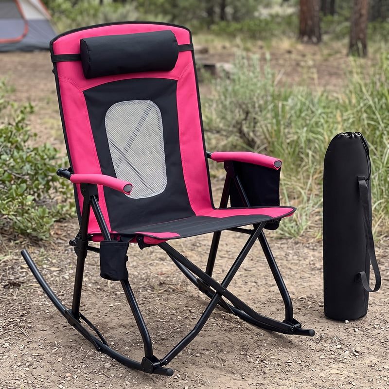 High Back Folding Rocking Camping Chair – Oversized Portable Outdoor Rocker with Cup Holder, Carry Bag & Heavy-Duty Steel Frame - 1