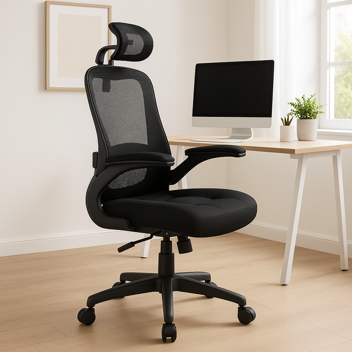 ErgoPro Black Mesh Adjustable Gaming Chair – Flip-Up Arms, Swivel Base & Enhanced Lumbar Support