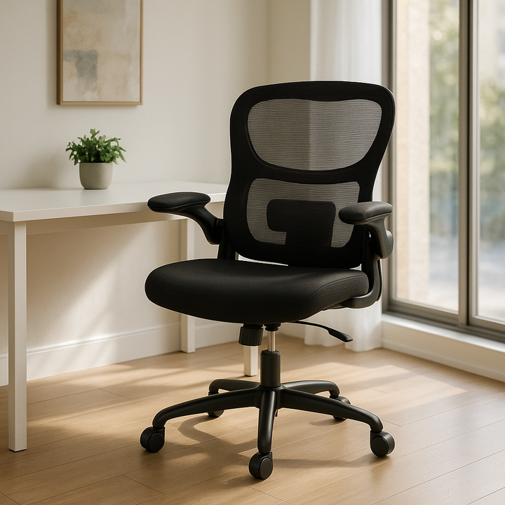 Ergonomic Office Chair Home Computer Desk Chair with Lumbar Support Breathable Mesh Seat Flip-Up Armrest Adjustable Height Swivel Rolling Chair Black