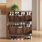 Folding Shoe Cabinet, Foldable Collapsible Shoe Rack Organizer with Doors, Freestanding Shoe Storage Cabinet for Hallway, Closet, Living Room - 1