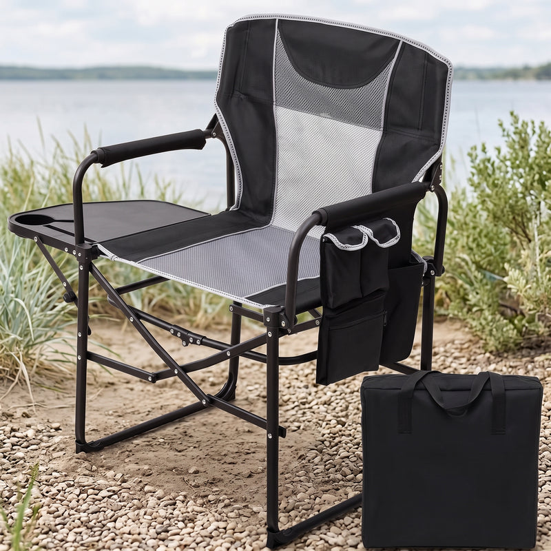 Camping Directors Chair, Heavy Duty,Oversized Portable Folding Chair with Side Table, Pocket for Beach, Fishing,Trip,Picnic,Lawn Blue - 1