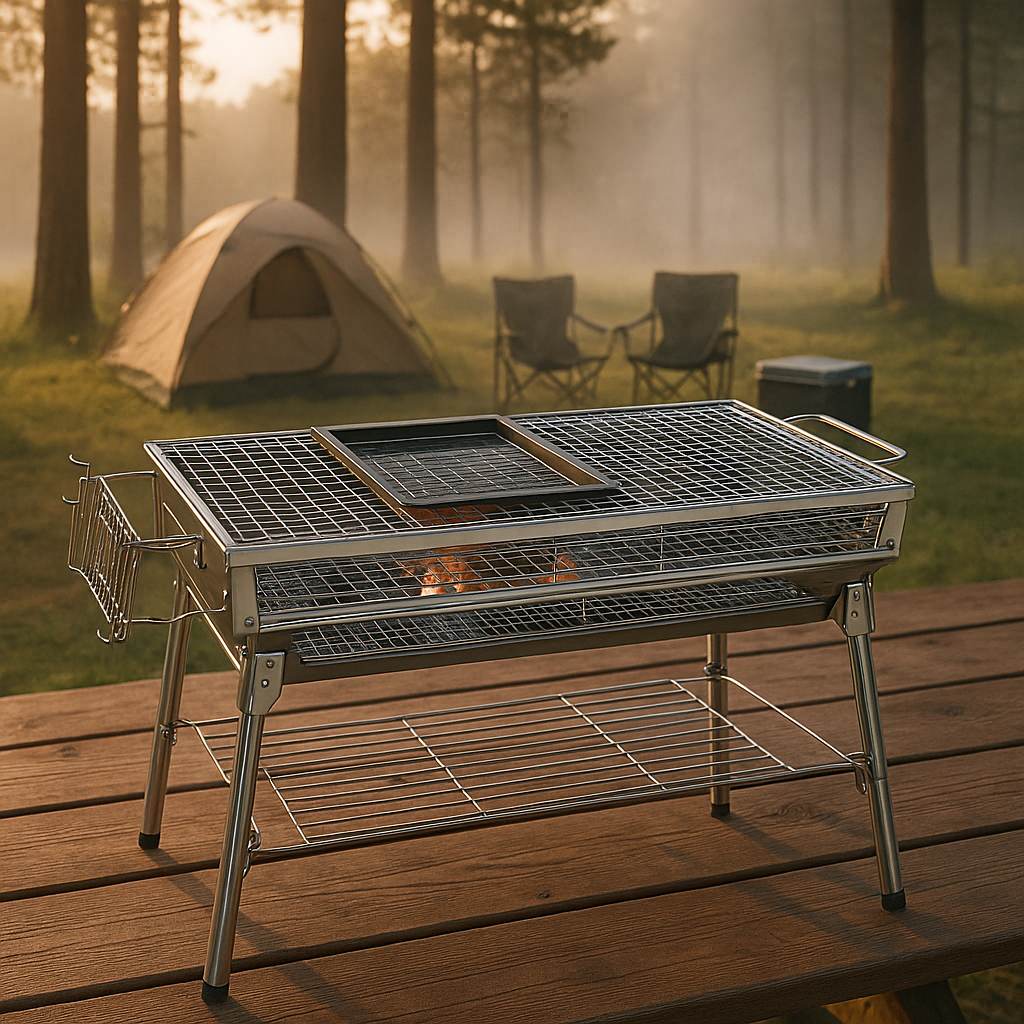 Premium Stainless Steel Foldable Charcoal Grill with Advanced Ventilation System