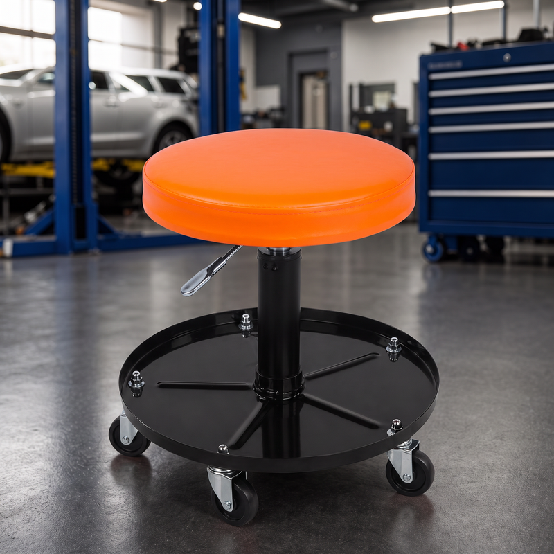 Pneumatic Rolling Mechanic Stool with Wheels – Adjustable Height Shop Stool with Tool Tray, 360° Swivel Seat for Garage & Workshop - 1
