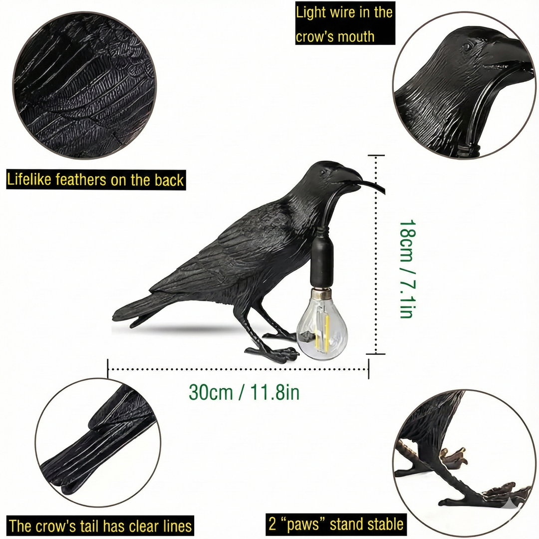 Gothic Raven Resin Bird Table Lamp – Artistic Night Light for Living Room & Office | Trufairs
