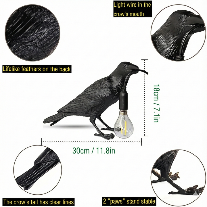 Gothic Raven Resin Bird Table Lamp – Artistic Night Light for Living Room & Office | Trufairs