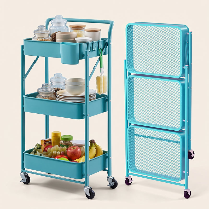 3-Tier Metal Rolling Cart – Foldable or Fixed Pegboard Styles - 1