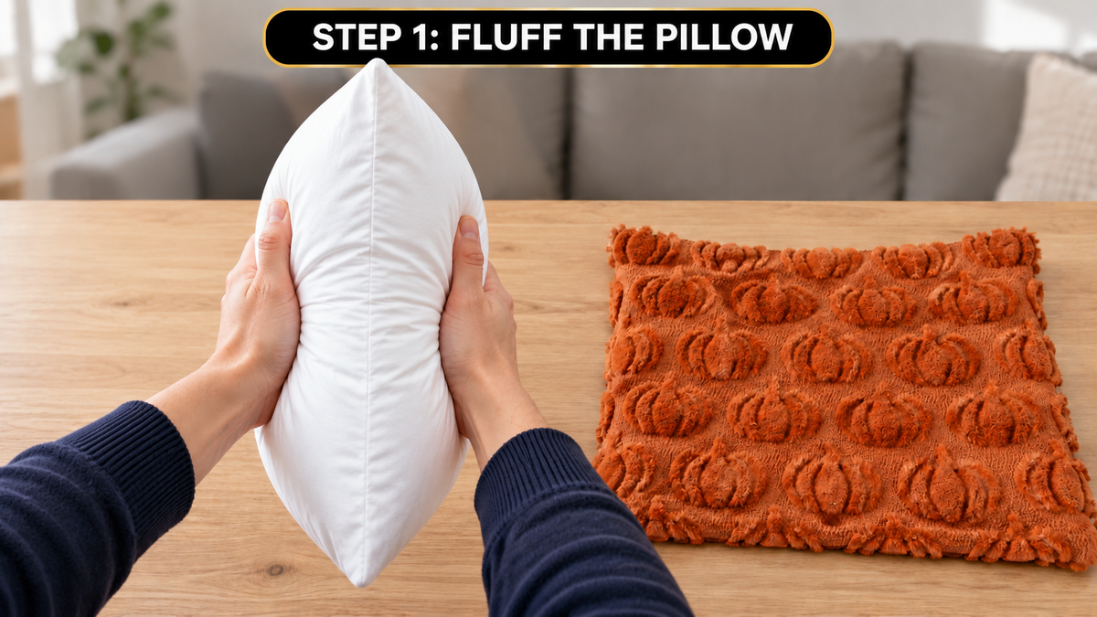 Pumpkin Pillow Covers Set of 2 | 3D Fall Decorative Covers - assembly and setup image 1