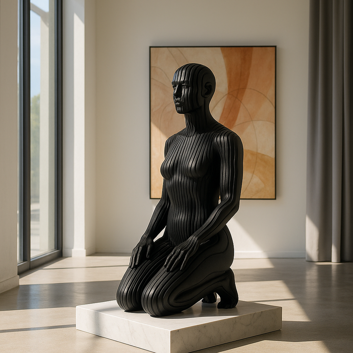Exclusive Woman Pixel Matte Black Sculpture - Premium 18" Contemporary Digital Art Collection