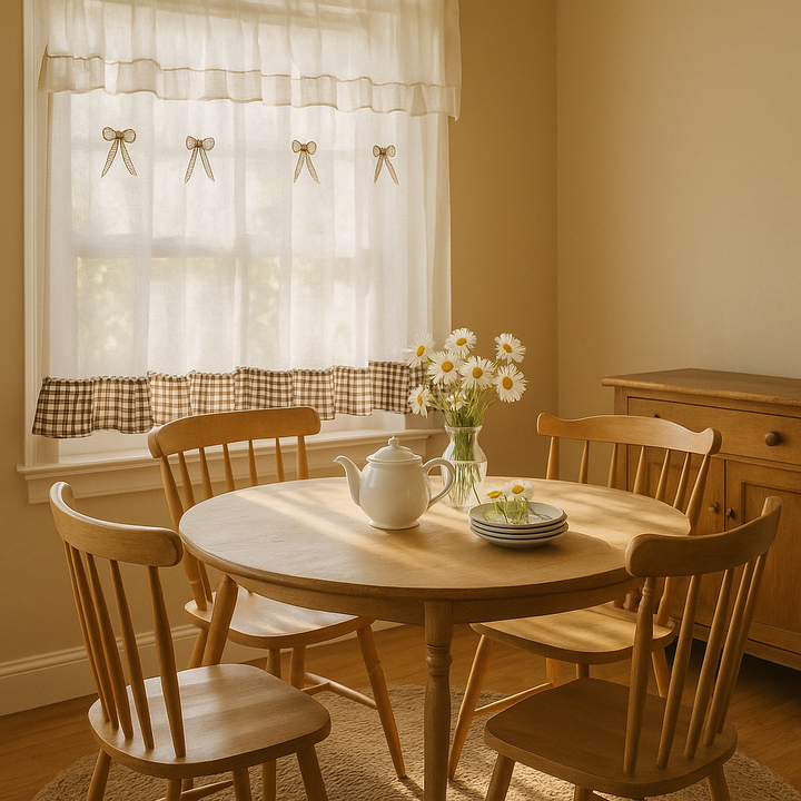 Semi-Sheer Brown Grid Doorway Curtain Valance with Bowknot Detail - 59x15 Inch Half Kitchen Tier Cafe Curtain for Window Treatment