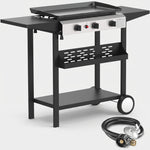 2 & 3 BURNER PORTABLE PROPANE FLAT TOP GRIDDLE – 20,000–45,000 BTU OUTDOOR GRIDDLE WITH SIDE SHELVES & CART - 1
