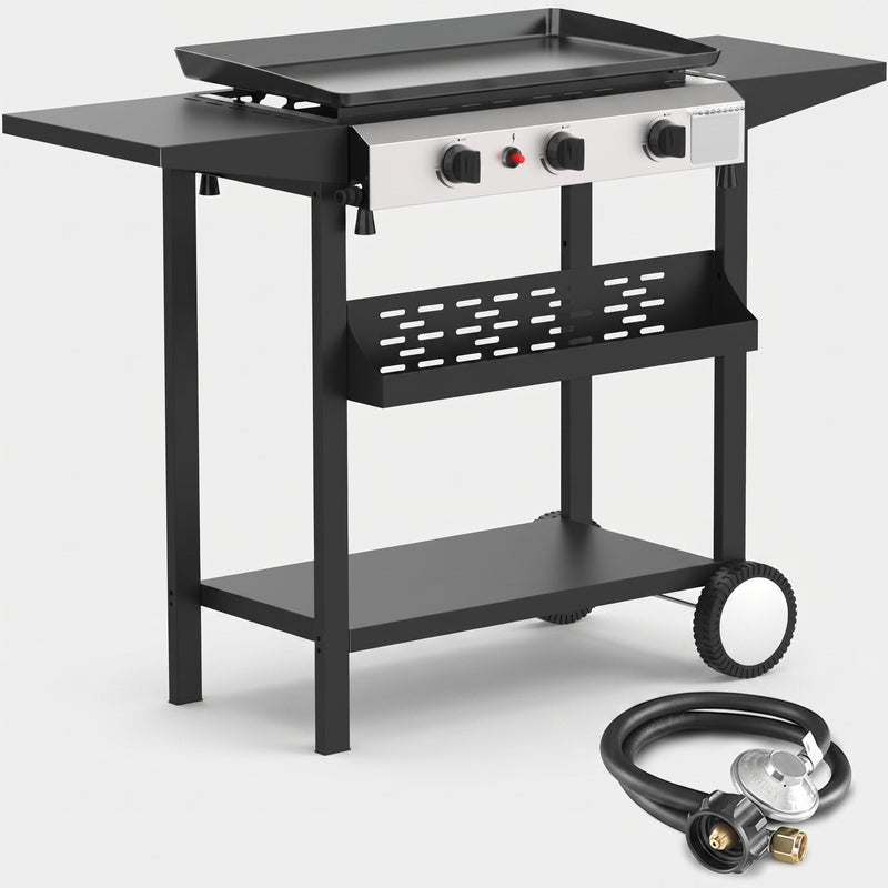 2 & 3 BURNER PORTABLE PROPANE FLAT TOP GRIDDLE – 20,000–45,000 BTU OUTDOOR GRIDDLE WITH SIDE SHELVES & CART - 1