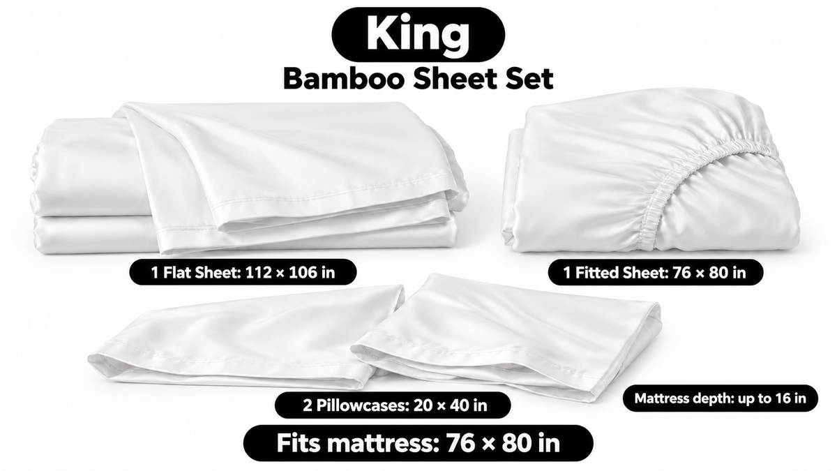100% Viscose from Bamboo Sheet Set – 300 TC Sateen, Deep Pocket - fit and scale image 1