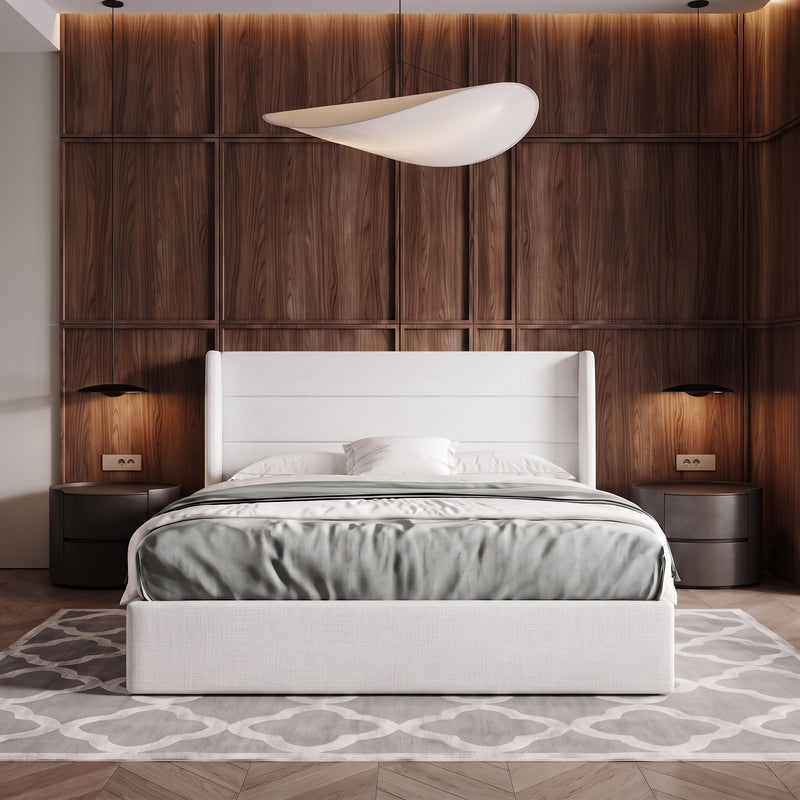 Lift-Up Storage Bed Frame with Upholstered Wingback Headboard - 1