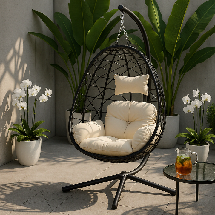 Premium Egg Chair with Stand - Indoor Outdoor Wicker Swing Chair, Hanging Basket Hammock Chair for Bedroom, Living Room, Balcony & Patio