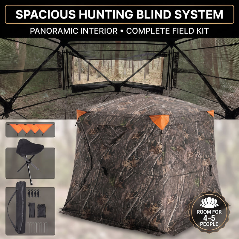 Silent Pop Up Hunting Blind with 270° See Through View – Waterproof Camo Ground Blind Tent for Turkey and Deer Hunting, 1-7 Person Capacity - 1