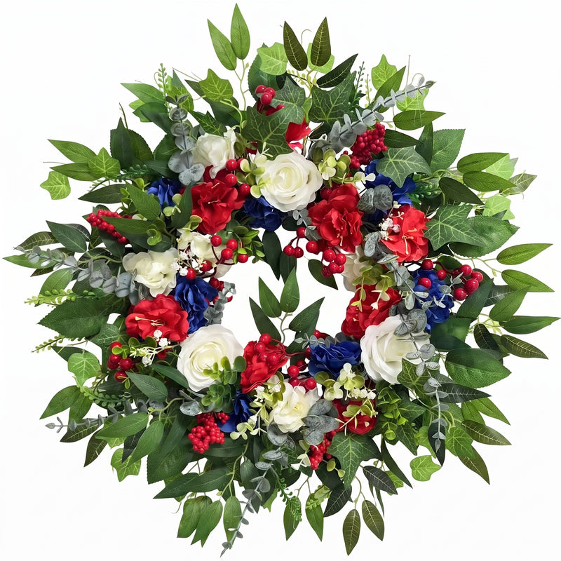 4TH OF JULY WREATH FOR FRONT DOOR – RED, WHITE & BLUE PATRIOTIC DÉCOR - 1