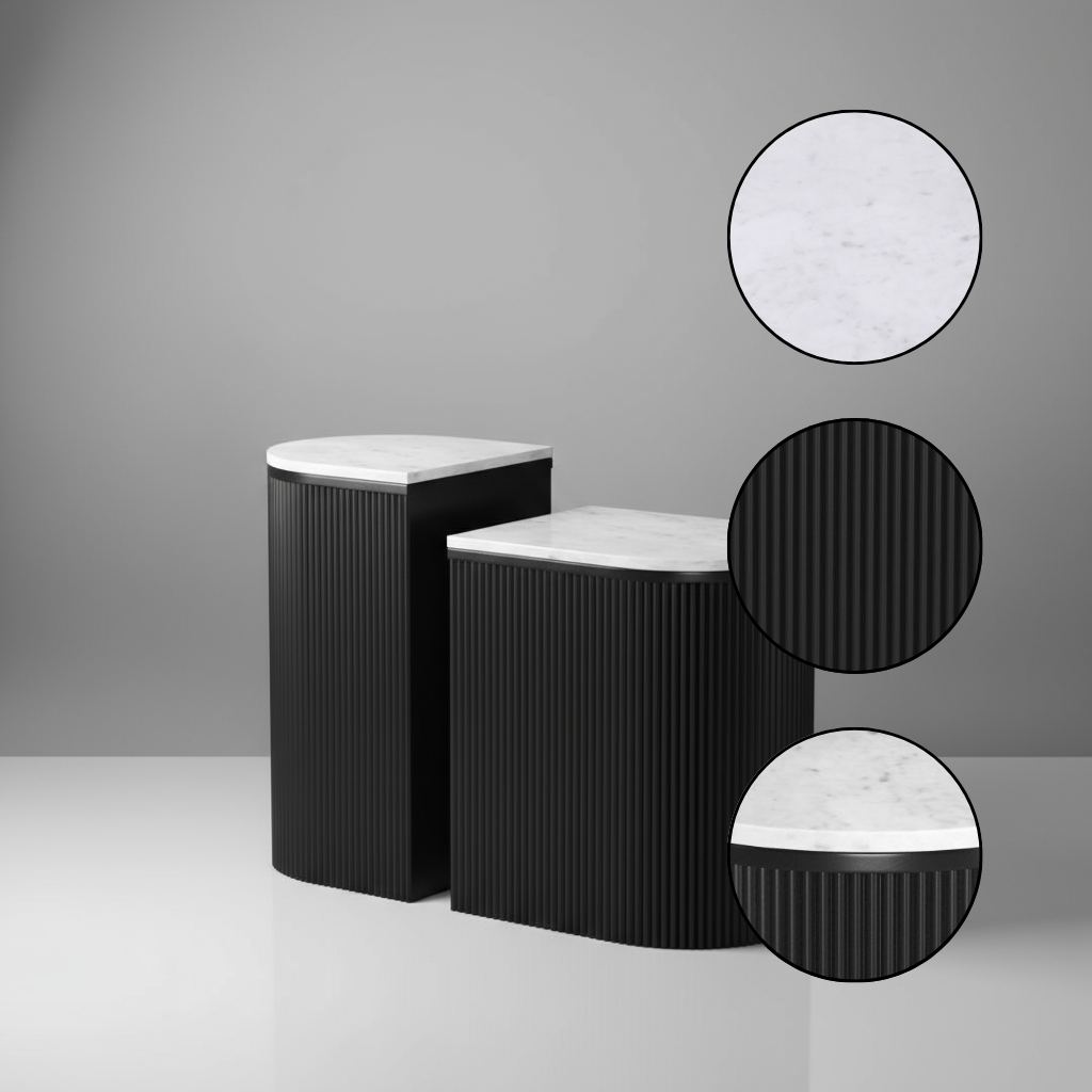 Ormara Side Table Set White & Black – 2-Piece Marble Nesting Nightstands | Modern Bedroom Furniture | Trufairs