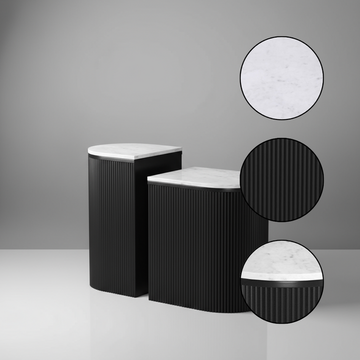 Ormara Side Table Set White & Black – 2-Piece Marble Nesting Nightstands | Modern Bedroom Furniture | Trufairs