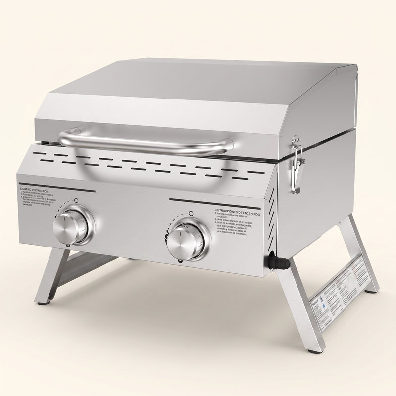 PORTABLE STAINLESS STEEL TABLETOP PROPANE GRILL – 2 & 3 BURNER OUTDOOR BBQ OPTIONS - 1