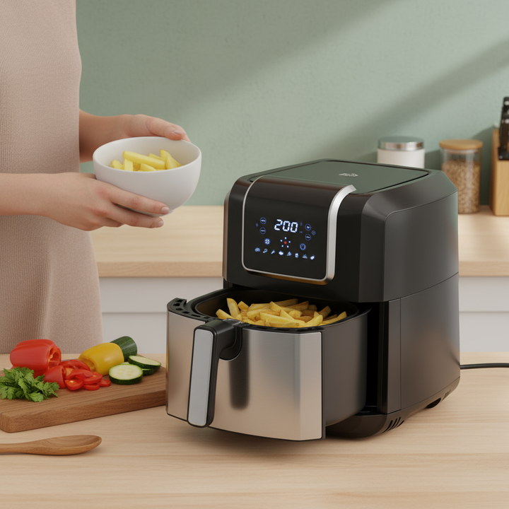 W2225141034  6.9qt Air fryer 85% less oil or low fat cooking 1700W electric oven 400F split oil filter 360° air circulation timing and non-stick pan, intelligent oil-free cooking air frying, baking