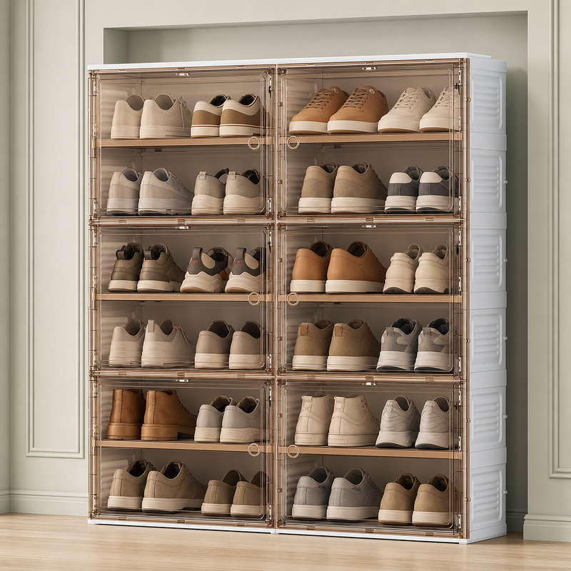 Foldable Shoe Cabinet with Doors – Slim Entryway Shoe Storage Organizer - 1