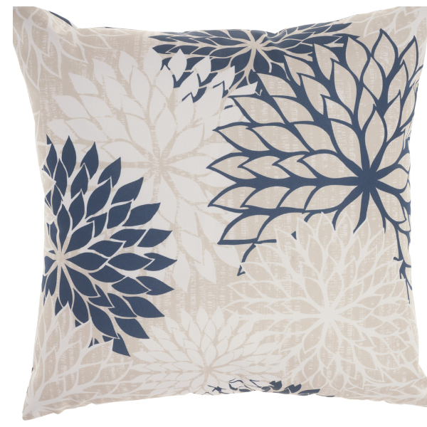 Mordern and stylish 20" Beige Blue and Ivory Floral Indoor Outdoor Throw Pillow