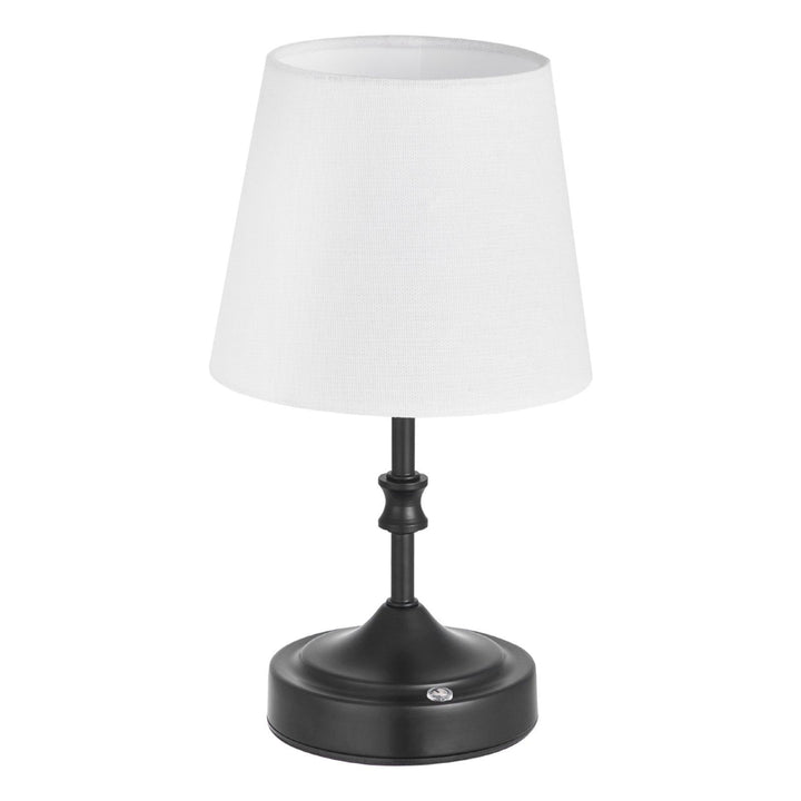 Rechargeable Cordless Table Lamp with Fabric Shade Small Desk Lamp in Black-Convenient & Stylish