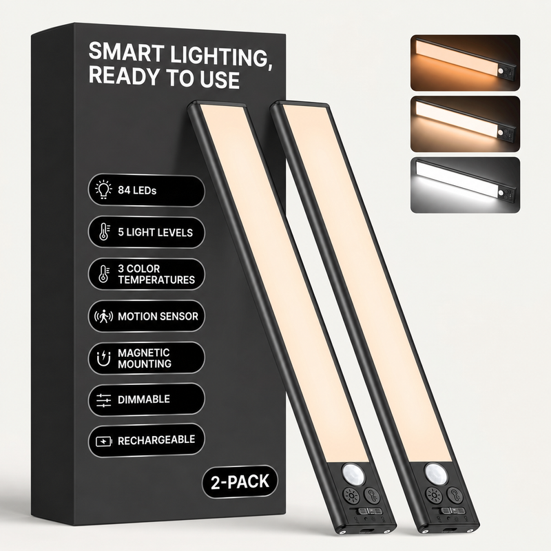 Rechargeable Under Cabinet Lights with Motion Sensor, 2-Pack - 1