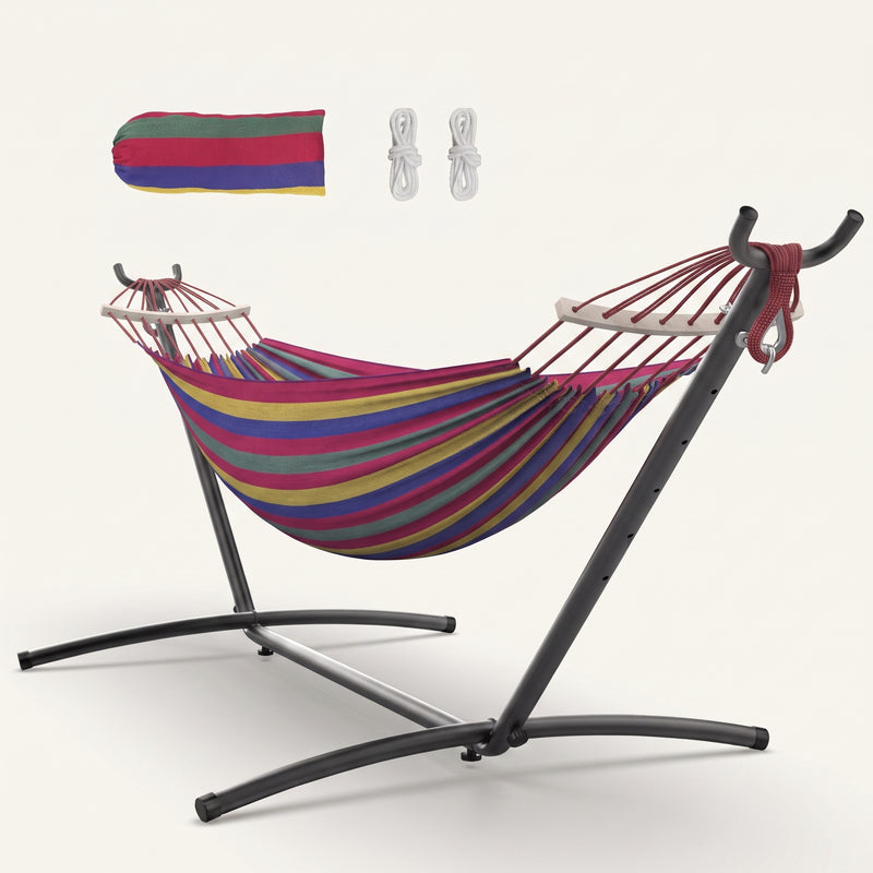 Double Hammock with Stand – Portable, Adjustable & 600lb Capacity for Indoor & Outdoor - 1