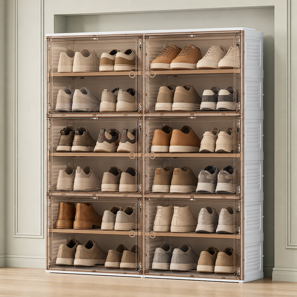 Foldable Shoe Cabinet with Doors – Slim Entryway Shoe Storage Organizer - 1