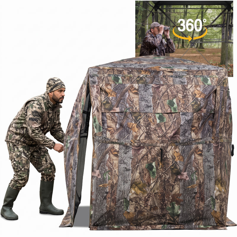 SucceBuy 270° & 360° See Through Pop Up Hunting Blind, 2-3 Person / 3-4 Person Ground Deer Blind with Carrying Bag, Portable Hunting Tent - 1