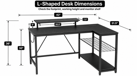 L-Shaped Gaming Desk with LED Lights & Power Outlets fit and scale thumbnail 1