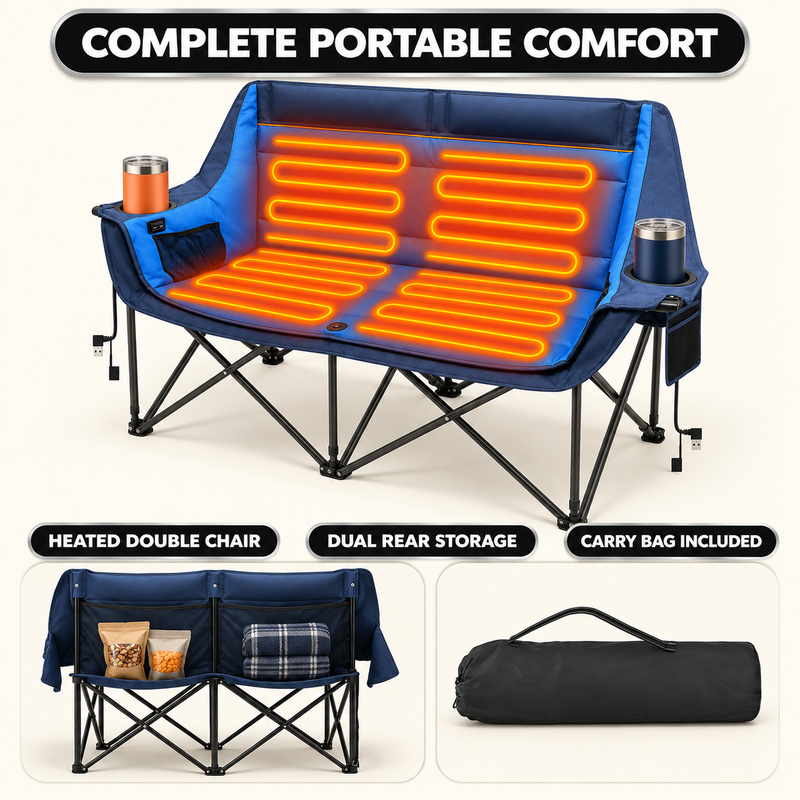 Double Heated Camping Chair with 3 Heat Levels & USB Power Pocket - 1
