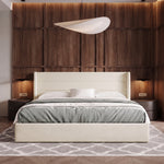 Lift-Up Storage Bed Frame with Upholstered Wingback Headboard - 1