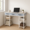StorEase 47" White Compact Desk with Fabric Drawers & Adjustable Shelves