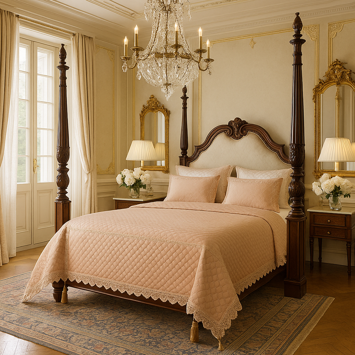 Royal European Lace Bedding Ensemble - Premium 5-Piece Bamboo Fiber Set with Elegant Tassel Pendants (King)