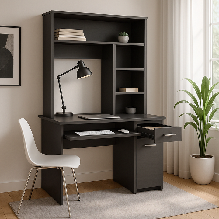 Zeno Executive Pro 43" Black Computer Desk with Hutch – Elevate Your Professional Workspace