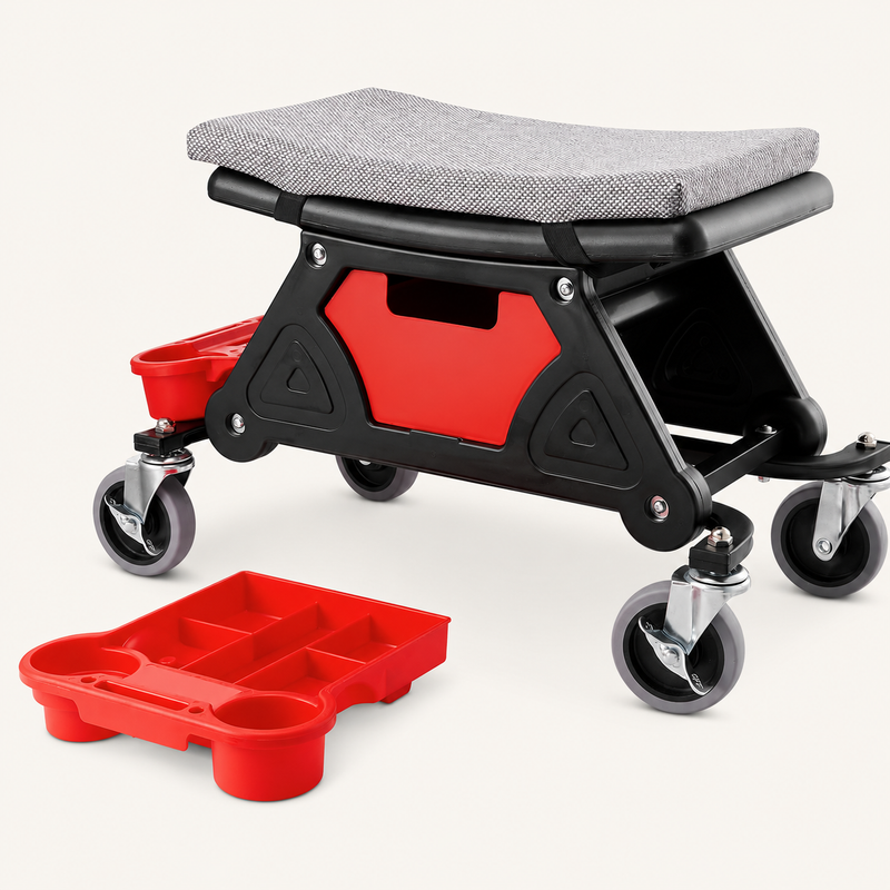 Mobile Mechanic Toolbox Seat with Drawers - Rolling Mechanic Stool with Sliding Tool Tray, Shop Stool with Wheels for Garage & Workshop, Auto Repair - 1