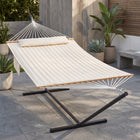 Outdoor Double Hammock with Stand for 2 – Heavy Duty Steel Frame, Pillow Included - 1