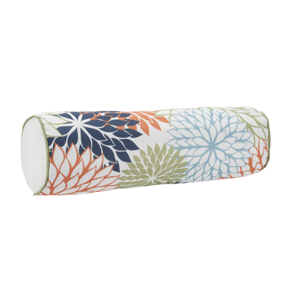 Modern  6" x 20" Orange Green and Blue Bolster Floral Indoor Outdoor Throw Pillow
