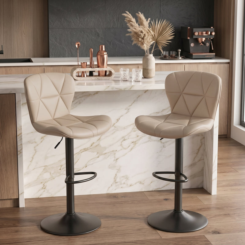COUNTER BAR STOOLS SET OF 2 – ADJUSTABLE SWIVEL FAUX LEATHER SEATS - 1