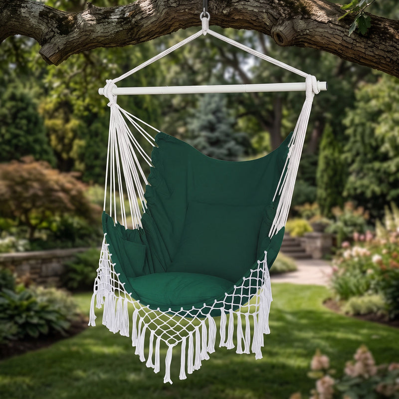 Boho Macramé Fringe Double Hammock Swing – Ultimate Comfort & Style - 1
