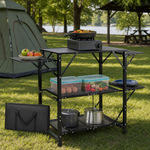 Camping Portable Cook Station/Kitchen Table, Folding Outdoor Cooking Table with Storage - 1