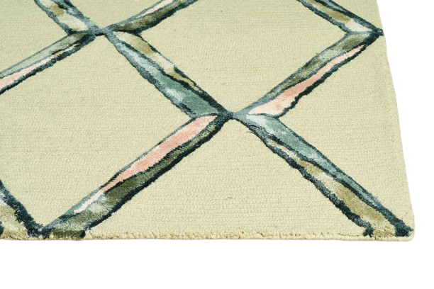 12' X 15' Cream And Aqua Wool Geometric Hand Tufted Area Rug