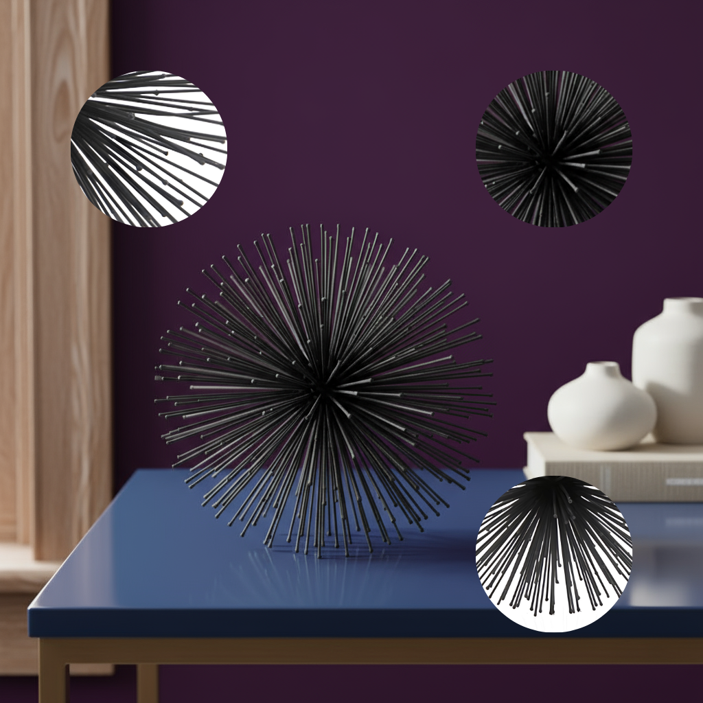 8" Silver Metal Spiky Sphere Tabletop Sculpture